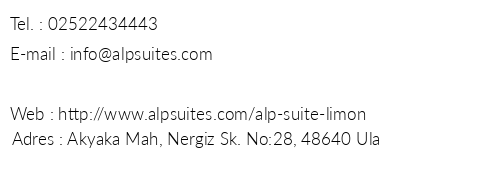 Alp Suites Limon telefon numaralar, faks, e-mail, posta adresi ve iletiim bilgileri